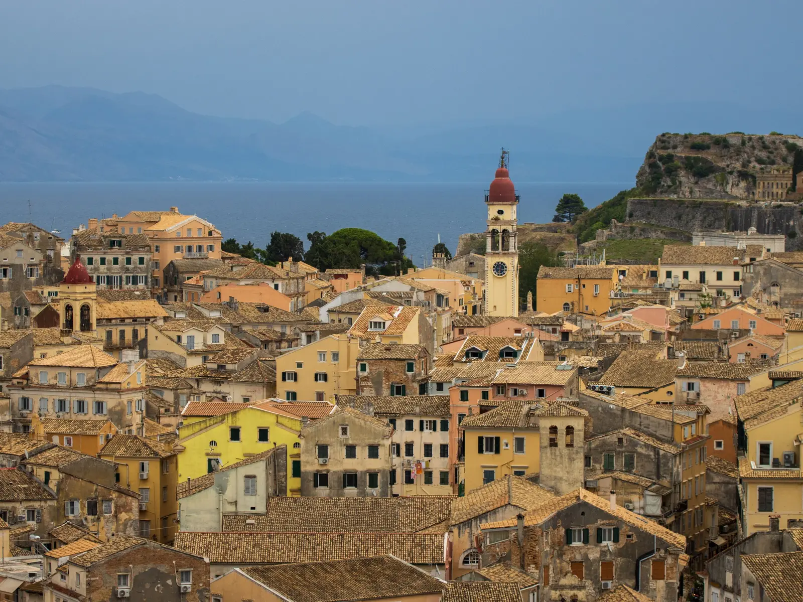The rooftops of Corfu old town from above